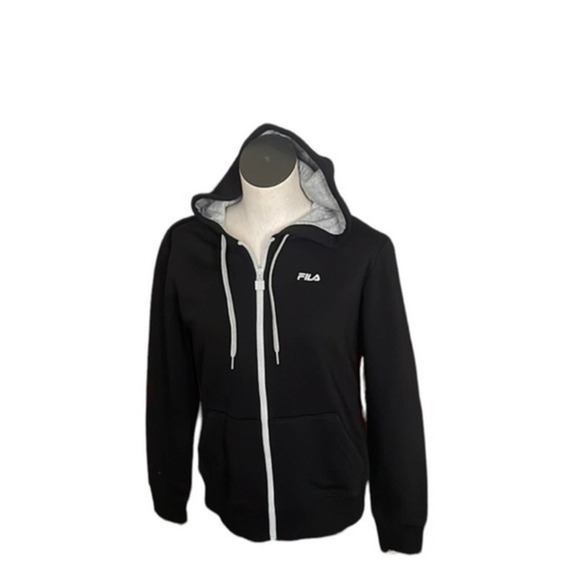 Fila jacket woman’s black zip hooded athletic NWT cotton blend coat Sz XS - Picture 1 of 8
